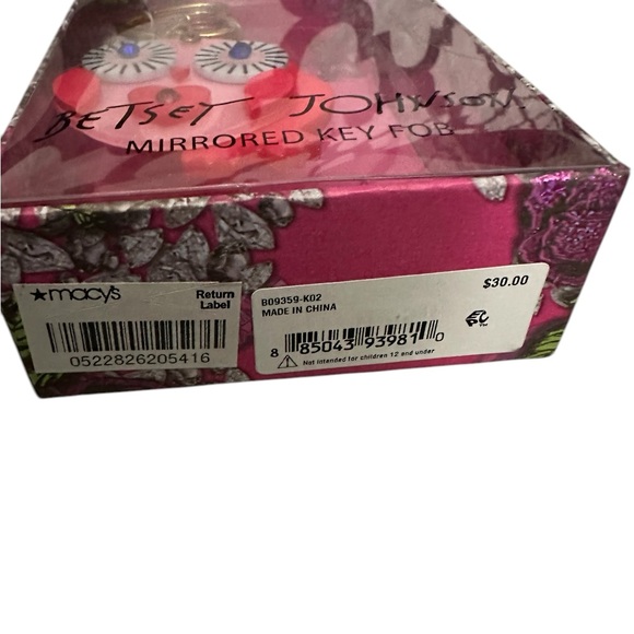 BETSEY JOHNSON OWL MIRRORED KEY FOB IN PINK & GOLD HARDWARE NEW IN BOX - Picture 6 of 6